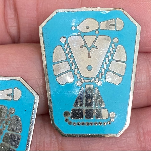 Indian Lore Genuine Copper Porcelain Enamel Inlaid Thunderbird Clip On Earrings - Picture 4 of 11